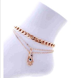 Evil Eye Chain Link Ankle Bracelet-Gold